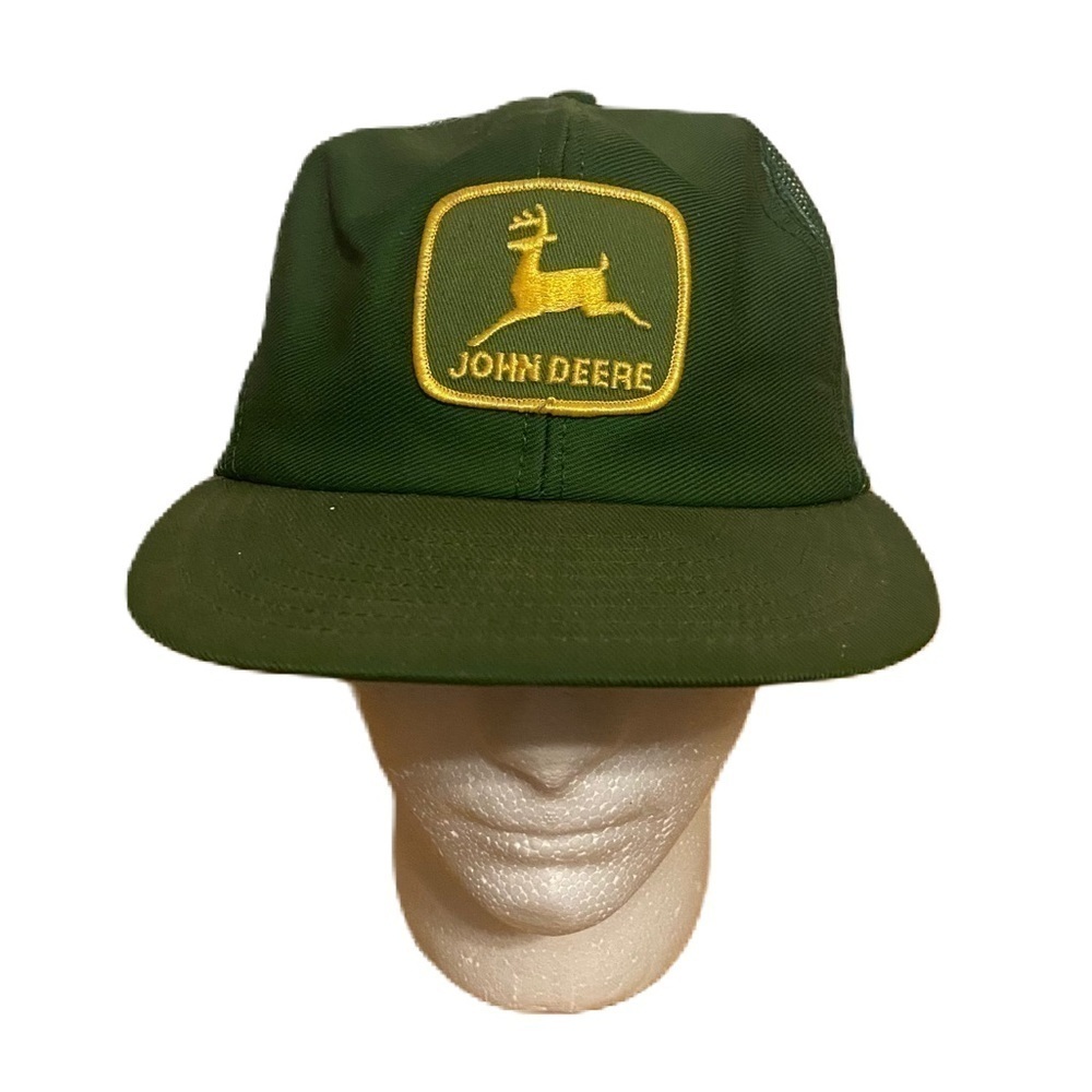 Vintage John Deere Running Deer Patch Snap Back Mesh Hat K Products RARE Green